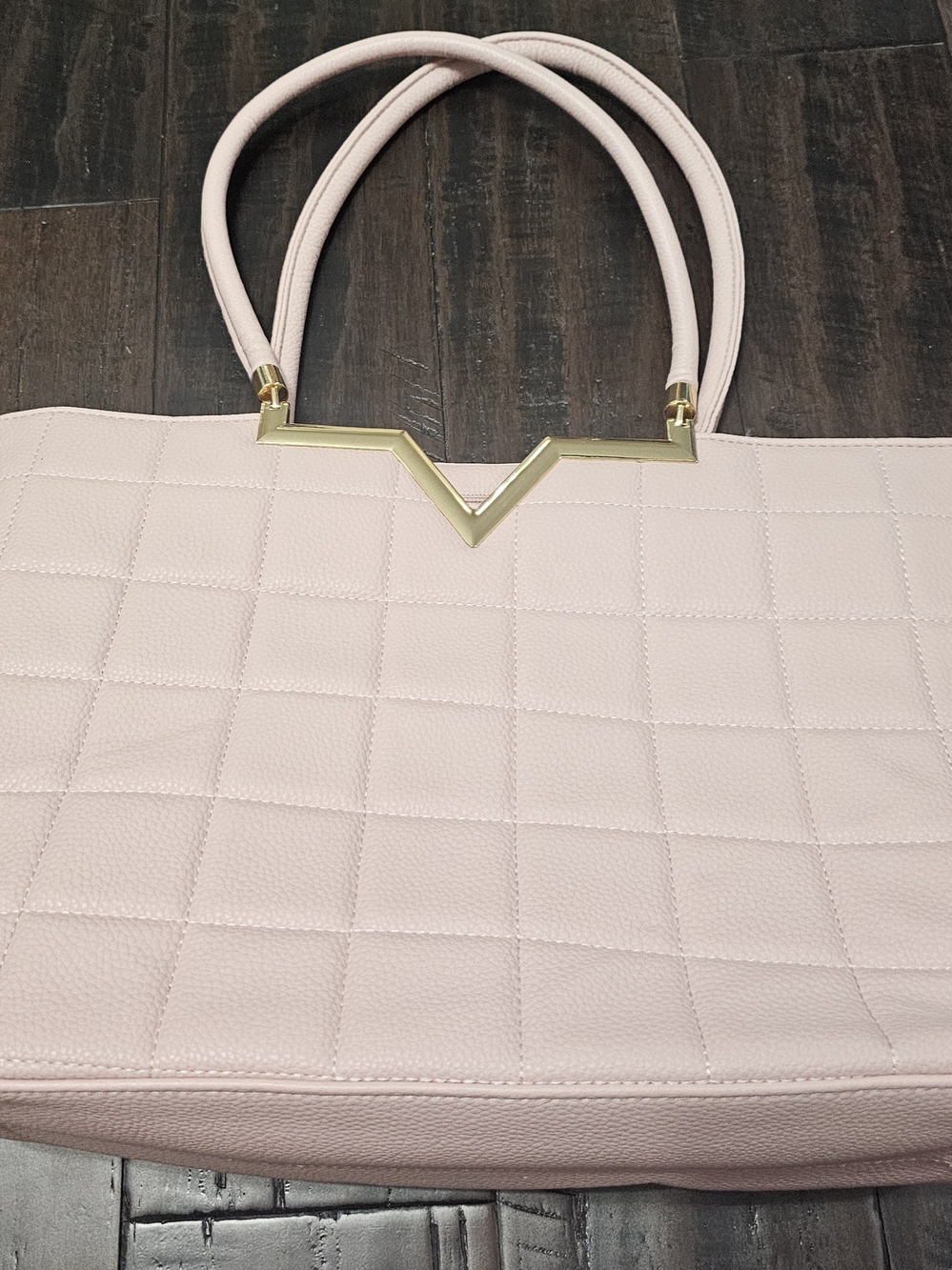Grossi Quilted Pink Tote Bag with Gold Accent